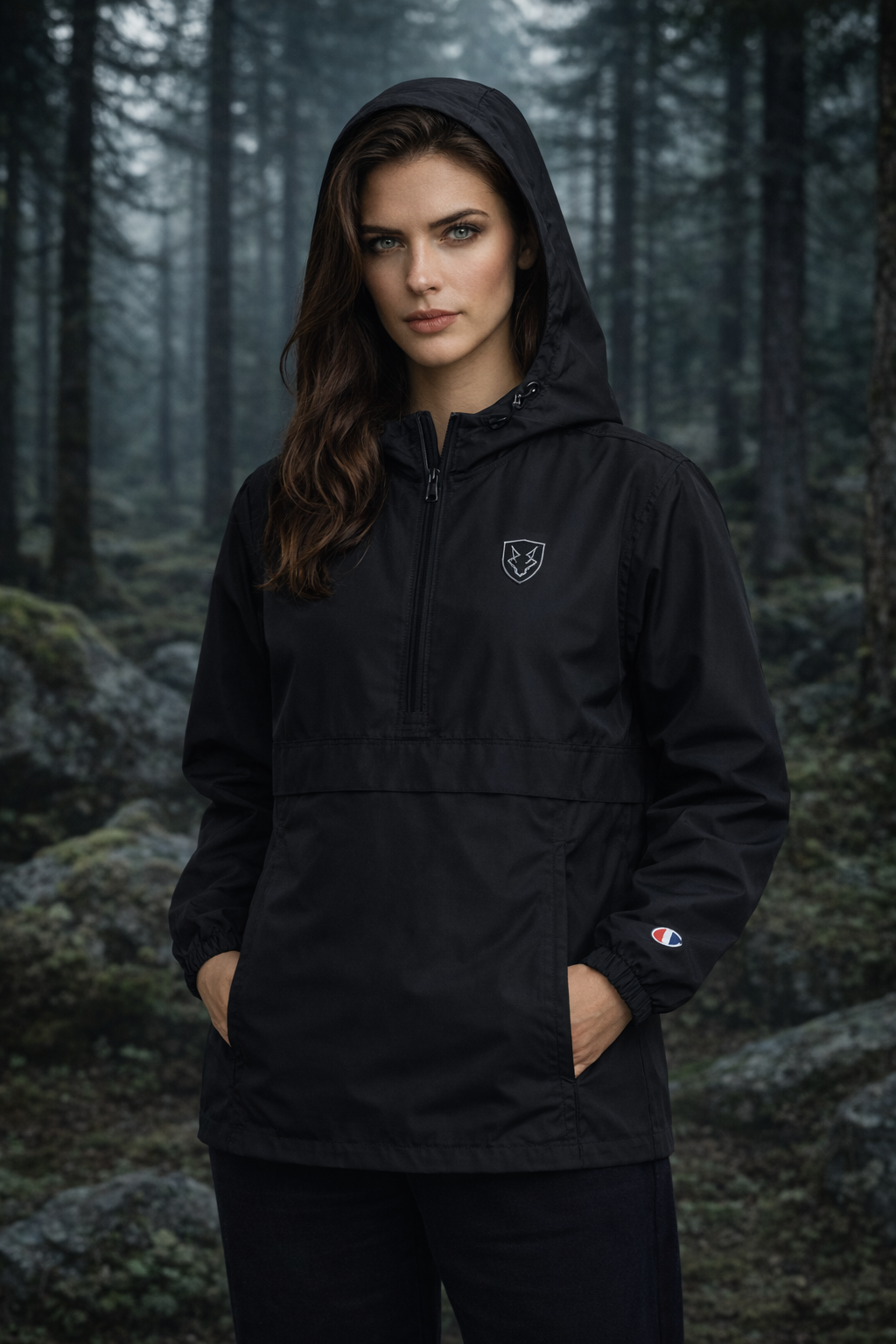 Anorak Lobo Negro Empacable | Escudo Contra la Adversidad – Windbreaker Negro