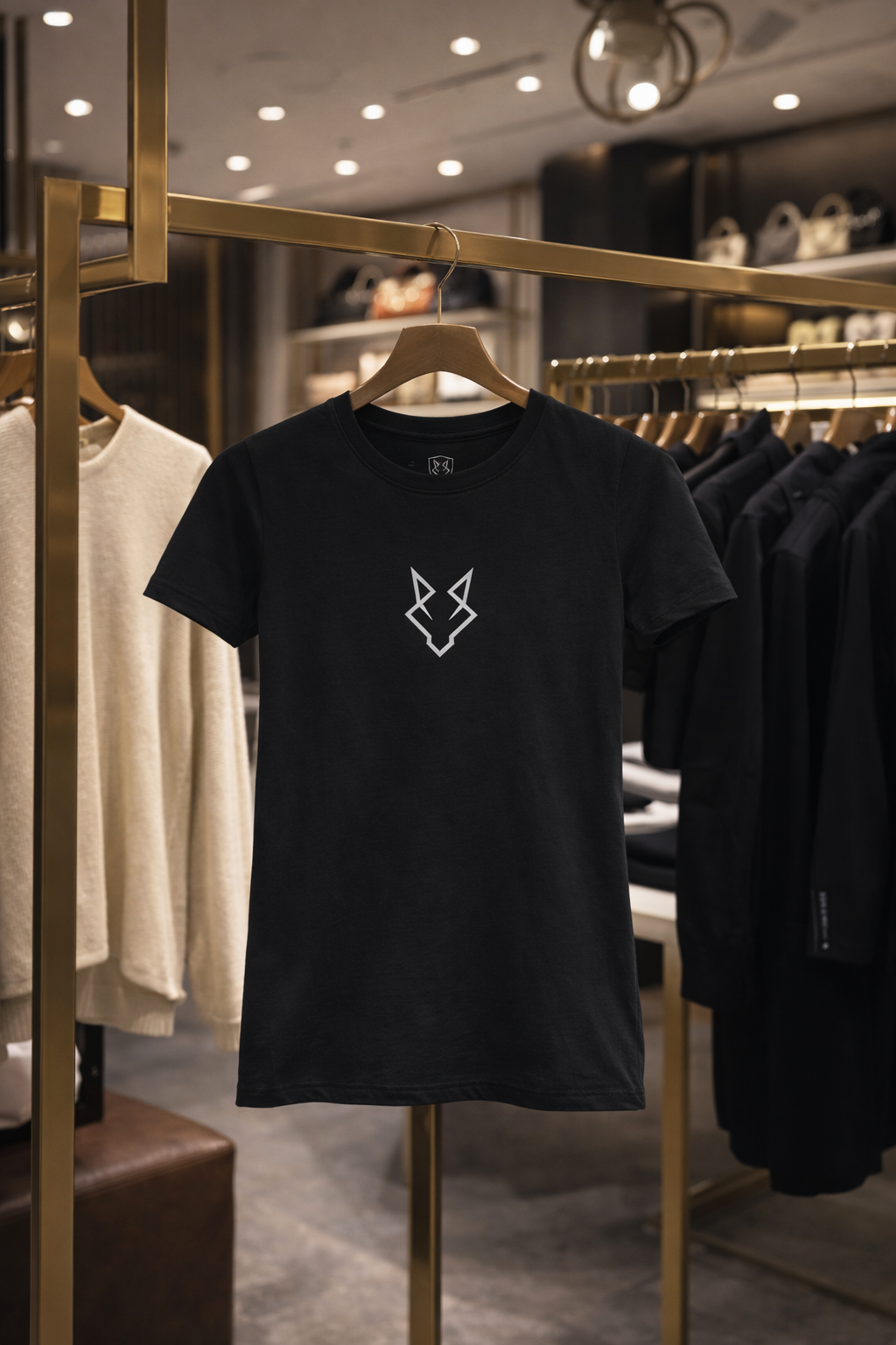 Camiseta Lobo Negro Minimalista | Algodón Ring-Spun Ligero con Emblema Sutil