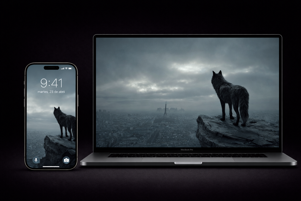 PACK 8 WALLPAPERS  - El lobo frente a la montaña – el inicio del camino | Premium Dark Wolf Wallpaper 4K Vertical