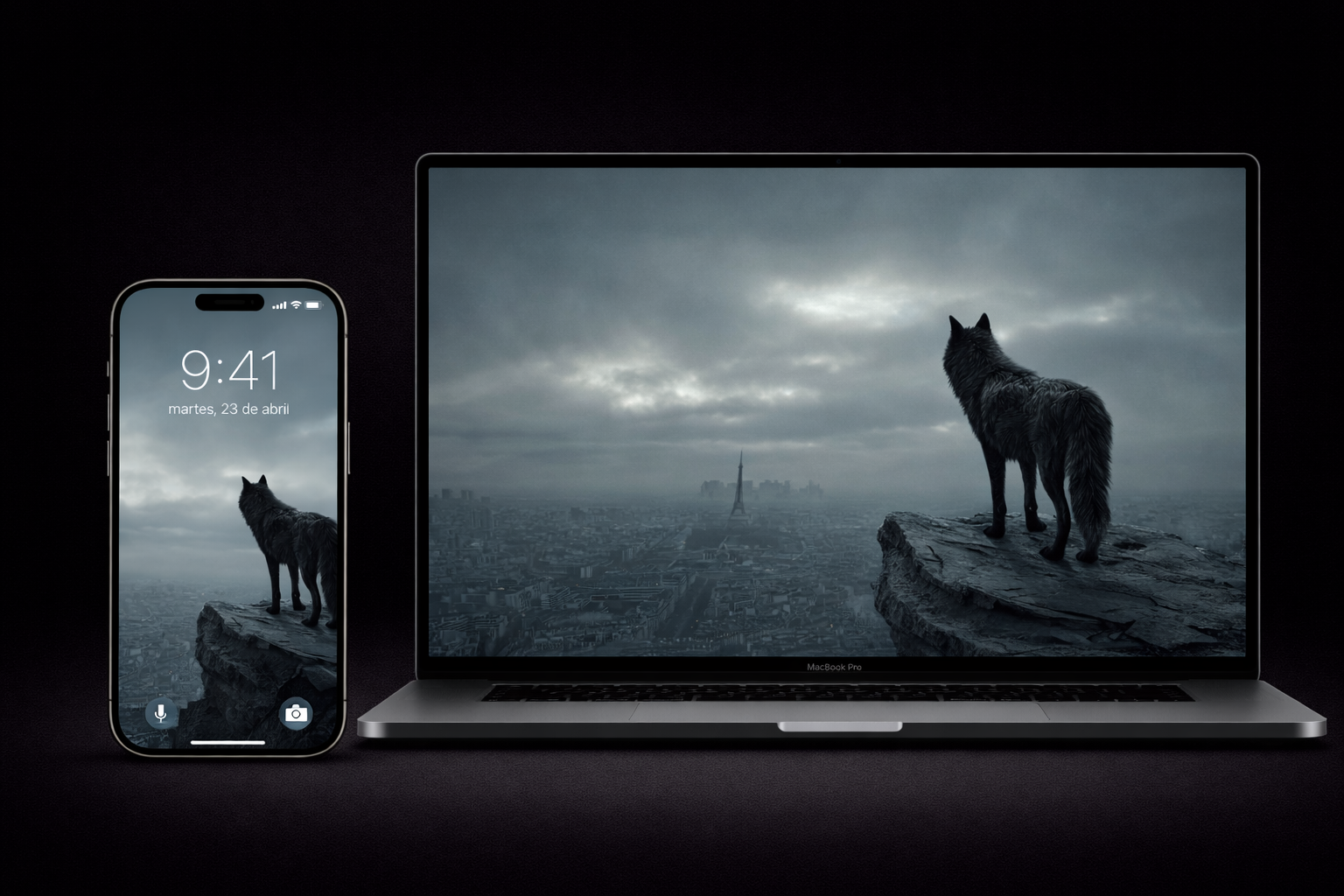 PACK 8 WALLPAPERS  - El lobo frente a la montaña – el inicio del camino | Premium Dark Wolf Wallpaper 4K Vertical